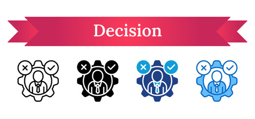 Decision - Multi Style Icon - Person with gear, check, and cross, representing critical thinking and leadership decisions