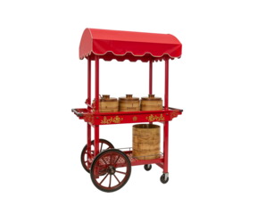 Charming Dim Sum Cart, A Delightful Culinary Display with Rolling Wheels and Steaming Lids for Asian Cuisine