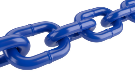 Blue metal chain 3d rendered isolated on transparent background