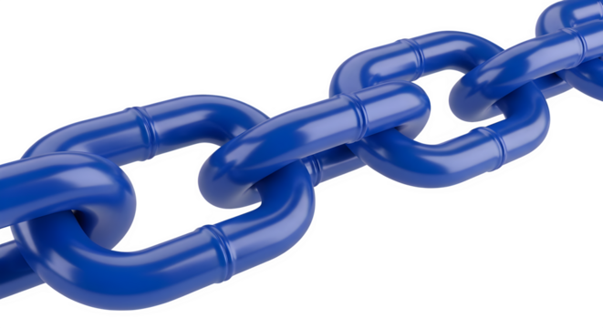 Blue metal chain 3d rendered isolated on transparent background