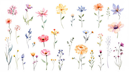 Set of watercolor Wildflowers, Clipart watercolor flowers