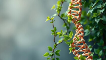 DNA double helix rendered in vibrant green leaves and vines, dna,  lush