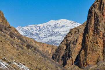 Nare and Ulnots mountains peak scenic view from Gnishik gorge (Vayots Dzor, Armenia)