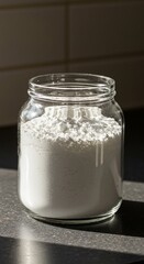 Glass Jar of White Powder in Sunlight