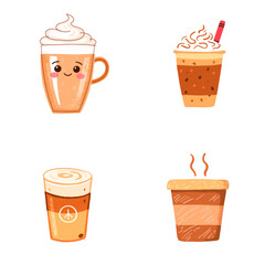 Obraz premium Cute coffee drinks with whipped cream and cheerful designs for National Coffee Day 