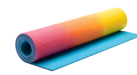 Rolled yoga mat with rainbow gradient isolated on transparent background