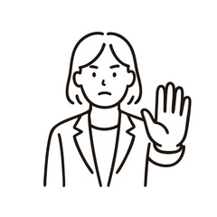Woman showing stop hand gesture, minimal line art illustration