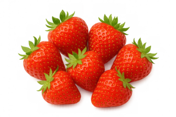 Seven ripe strawberries forming a bunch isolated on transparent background, ideal for healthy eating and fruit-based projects