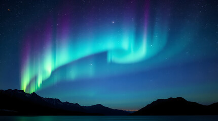 a breathtaking view of the Northern Lights, or Aurora Borealis. Generative ai