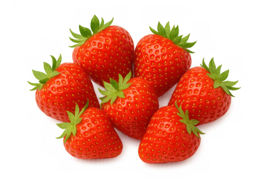 Seven ripe strawberries forming a bunch isolated on transparent background, ideal for healthy eating and fruit-based projects