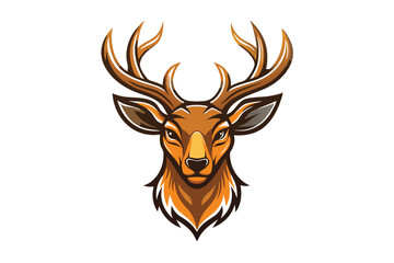 Majestic brown deer head sporting impressive antlers on a bright white background