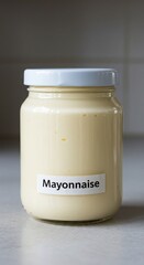 Homemade Mayonnaise in Glass Jar with White Lid