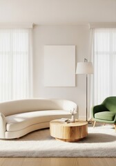 Modern living room with blank canvas and furniture 3d render living room mockup