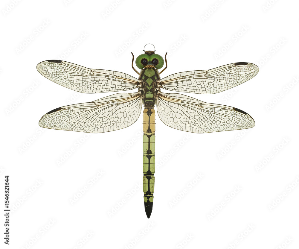 Poster detailed close-up of a dragonfly lantern, highlighting its intricate wing patterns and unique design