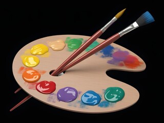 palette with brushes and paints
