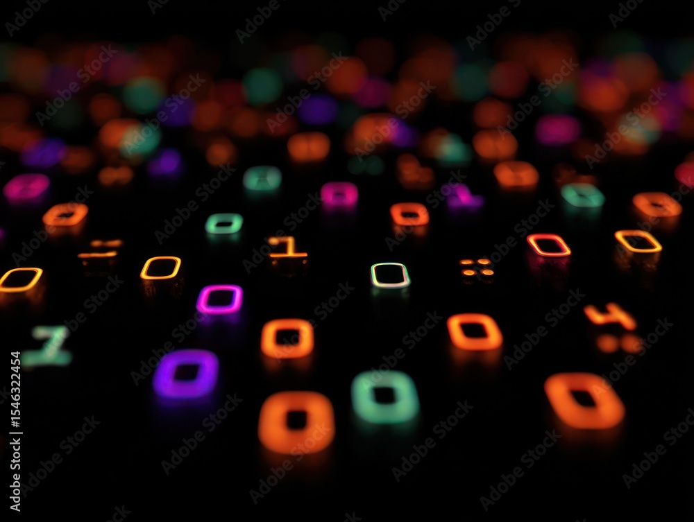 Poster colorful glowing binary code background