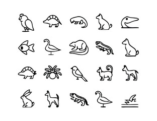 black and white Farm Animal Icon Set – Minimalist Line Art Illustrations of Domestic Livestock and Poultry for Agriculture, Education, and Graphic Design Projects.