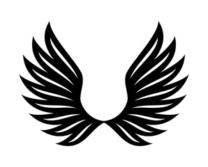 Fototapeta premium Stylized black angel wings graphic design element with a clean white background perfect for logos and emblems