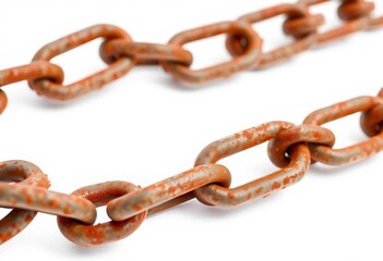 Obraz premium Rusty iron chain, heavy links, isolated on white background, construction, photography