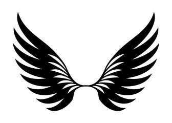 Fototapeta premium Abstract black stylized wings design element with a white background isolated graphic illustration