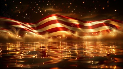 Vibrant American Landscape Golden Serenity with Abstract Fourth of July Reflections at Dusk