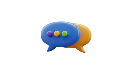 Overlapping speech bubbles with colorful dots 3d rendered isolated on transparent background