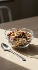 Sunlit Bowl of Granola with Pecans and Seeds