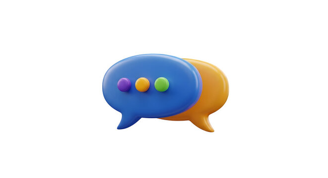 Overlapping speech bubbles with colorful dots 3d rendered isolated on transparent background