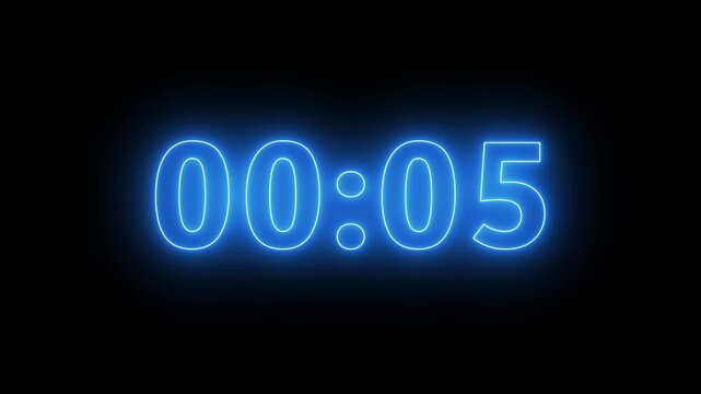 Bright neon 10 seconds countdown timer animation from 10 to 0 seconds on a black background.