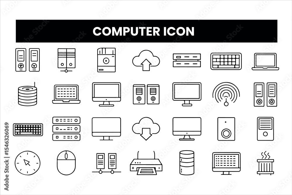 Aufkleber set of outline icons related to computer. linear icon collection. editable stroke. vector illustrati
