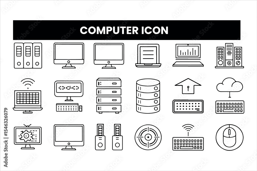 Aufkleber set of outline icons related to computer. linear icon collection. editable stroke. vector illustrati