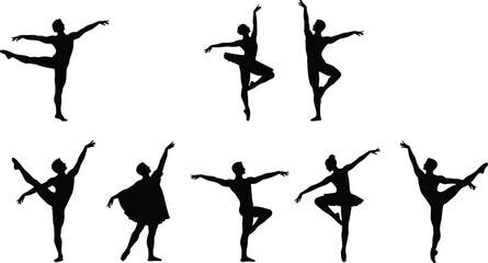Ballet dancer silhouette vector illustration, elegant ballerina poses, classical dance art, graceful movement design for artistic, creative, dance-themed projects