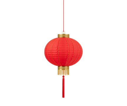 Elegant Festive, Red Chinese Paper Lantern with Golden Accents and Tassel for Celebrations