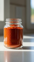 Sunlit Paprika in Glass Jar on White Counter