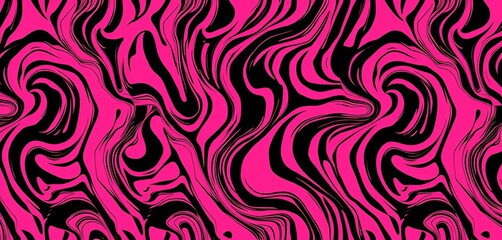 Fototapeta premium Swirling pink and black abstract animal print, seamless repeat, spots, textile