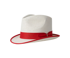 Elegant Cream Straw Hat with Striking Red Band, Isolated to Showcase Craftsmanship and Classic Style