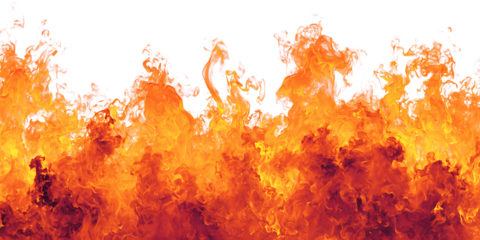 Fiery orange and white flames burning against black background