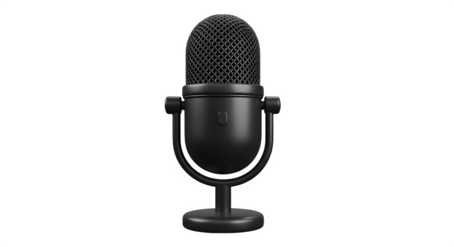 Black studio microphone 3d rendered isolated on transparent background