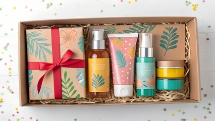 colorful skincare gift set in a cardboard box