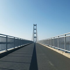 Fototapeta premium Suspension bridge walkway path metal railings clear blue sky Clear Sky