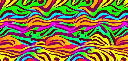 Obraz premium Vibrant, colorful zebra stripes forming a seamless, repeating animal print textile design, colorful animal print, illustration