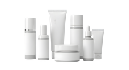Blank cosmetic product packaging collection 3d rendered isolated on transparent background
