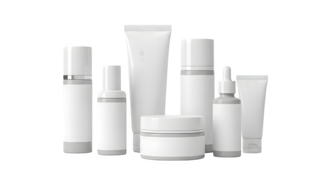 Blank cosmetic product packaging collection 3d rendered isolated on transparent background