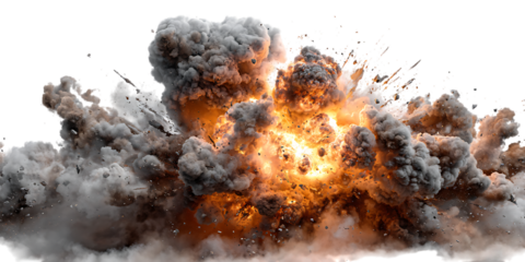 Dramatic 3d render of a massive explosion with smoke and debris