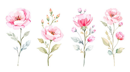 Fototapeta premium set of pink flowers