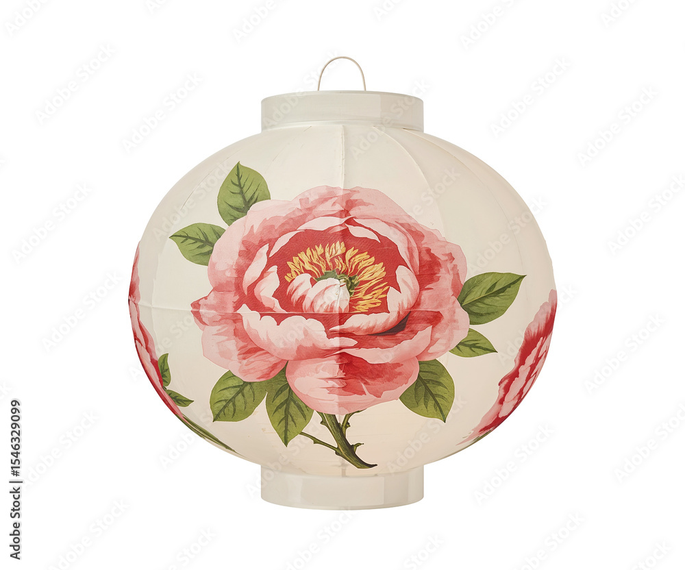 Poster elegant silk lantern adorned with a delicate peony print, emanating a soft and warm glow, perfect fo
