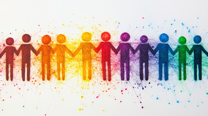 Obraz premium Abstract Art of Team Members Connected by Colorful Threads, Symbolizing Emotional Bonds, Unity, and Collaborative Relationships