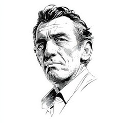 Pen-ink portrait illustration, serious man. Perfect for magazine covers, books, and design projects. Ideal for high-quality prints.