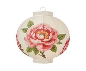 Elegant silk lantern adorned with a delicate peony print, emanating a soft and warm glow, perfect for adding a touch of refinement to any setting