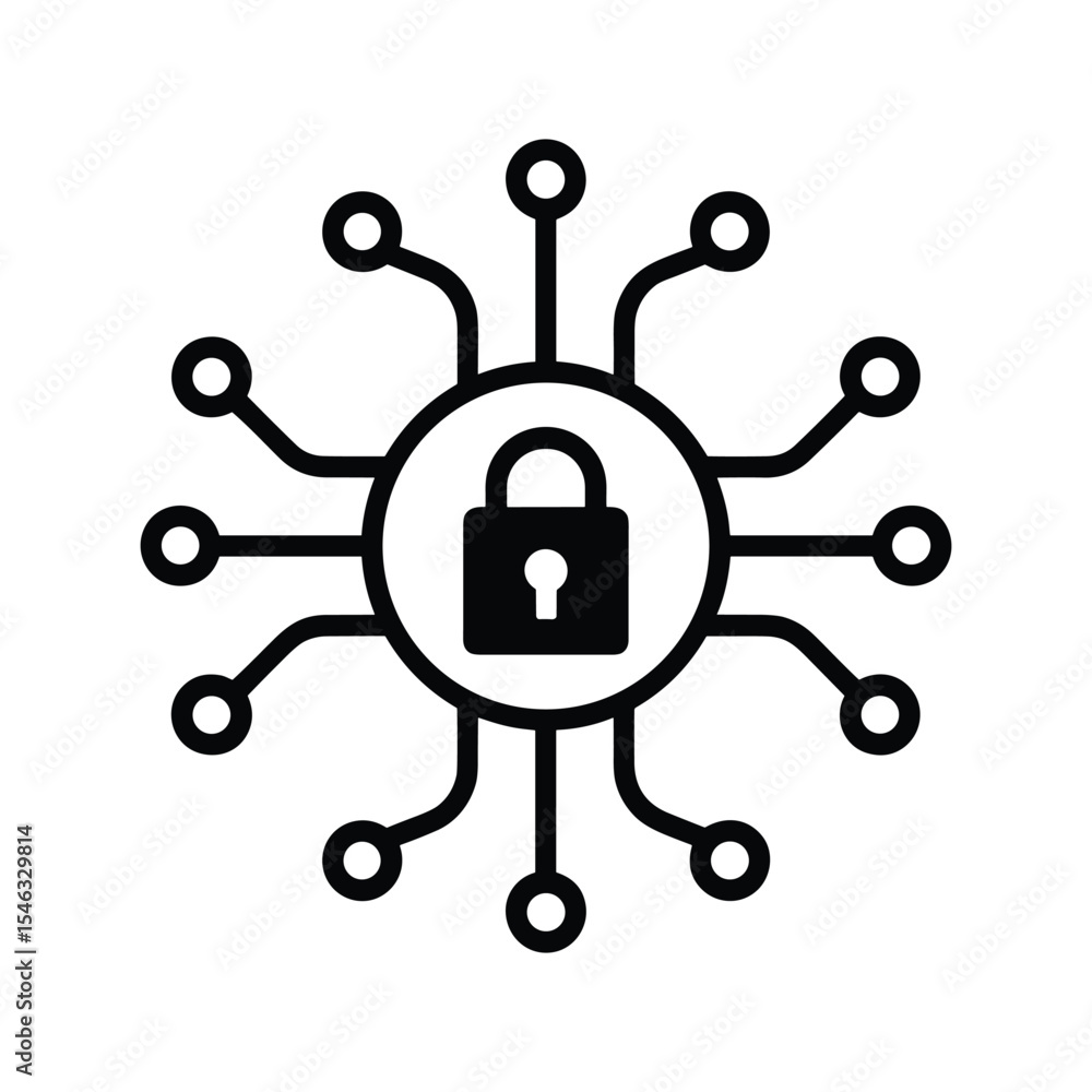 Aufkleber cyber security and data protection concept with padlock and circuit board